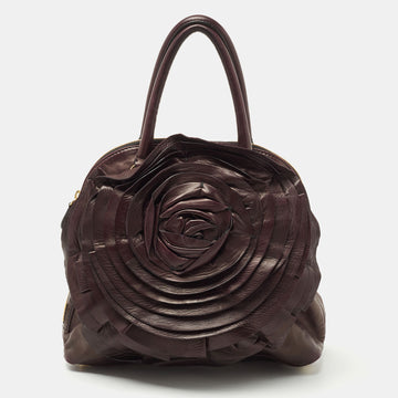 VALENTINO Purple Leather Petale Rose Dome Bag