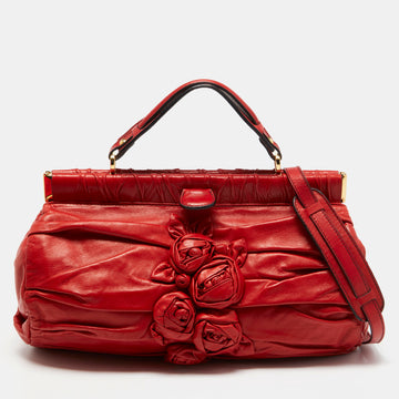 VALENTINO Red Leather Rose Frame Satchel