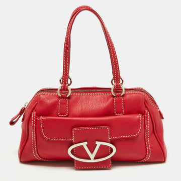 VALENTINO Red Leather Front Pocket Satchel