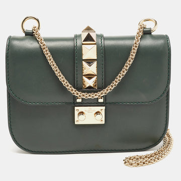 VALENTINO Green Leather Small Rockstud Glam Lock Flap Bag