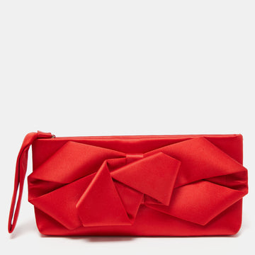 VALENTINO Red Satin Pleated Bow Clutch