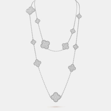 Van Cleef & Arpels Magic Alhambra 16 Motif Diamond 18K White Gold Long Station Necklace