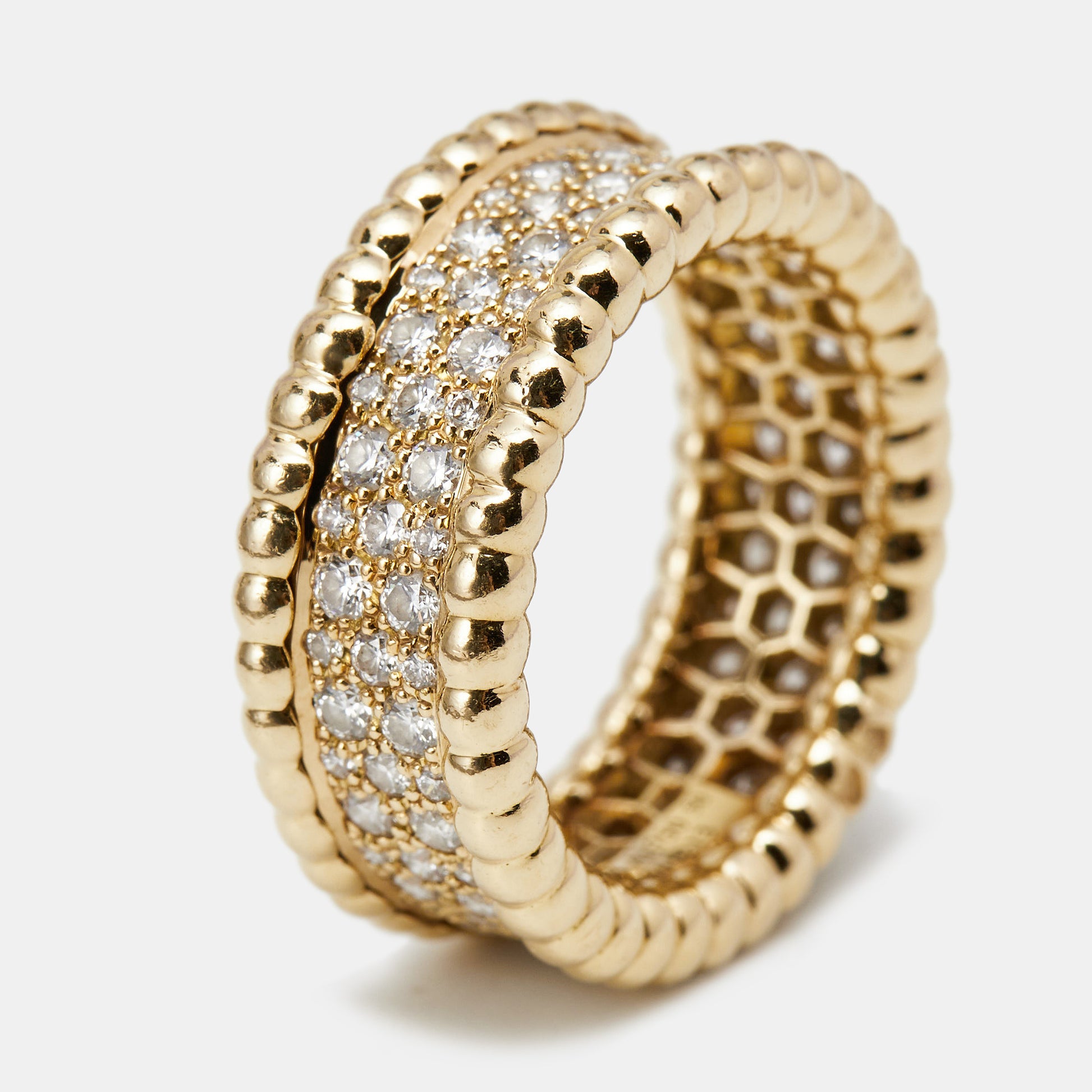 Perlée diamonds ring, 3 rows 18K rose gold, Diamond - Van Cleef