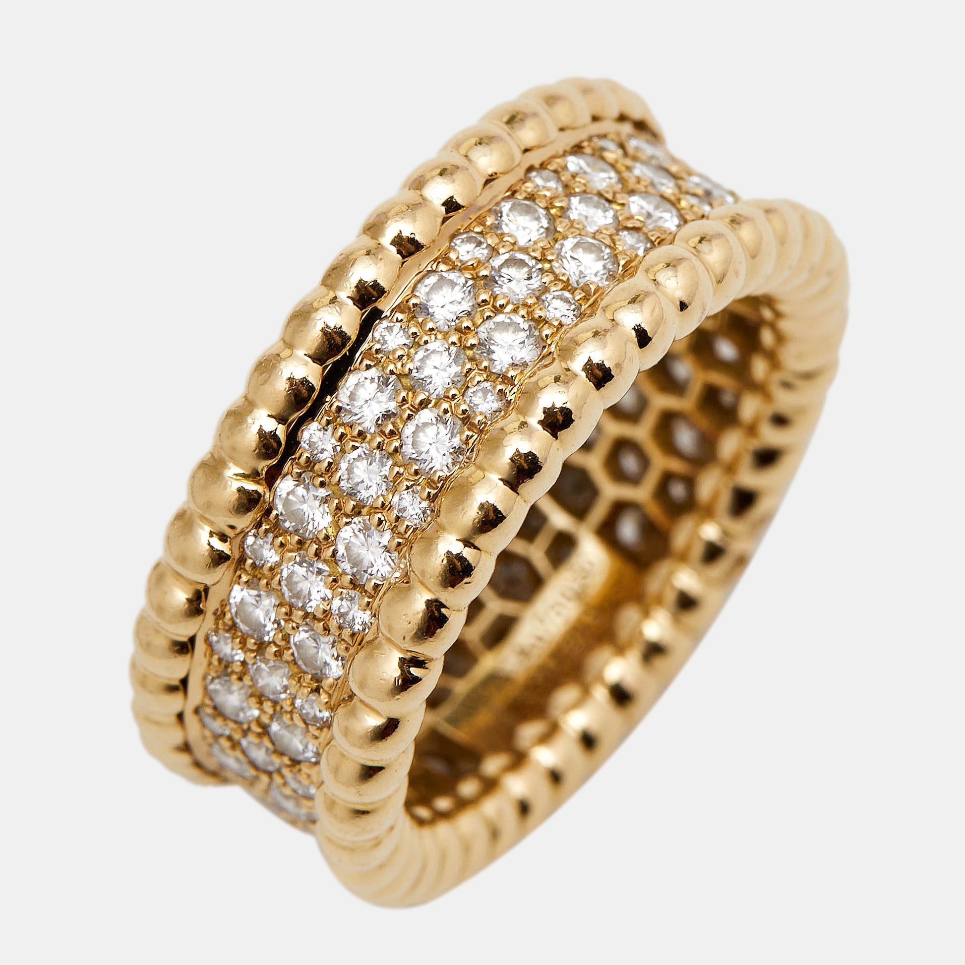 Perlée diamonds ring, 3 rows 18K rose gold, Diamond - Van Cleef