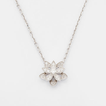Van Cleef & Arpels Lotus Diamond 18k White Gold Mini Pendant Necklace
