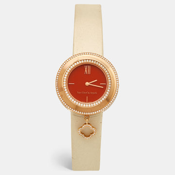 VAN CLEEF & ARPELS Red Carnelian 18K Rose Gold Diamond Charms 2572114 Women's Wristwatch 32 mm