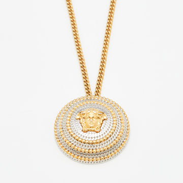 Versace Two Tone Medusa Medallion Pendant Gold Tone Chain Necklace