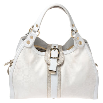Versace White Signature Fabric and Leather Tote