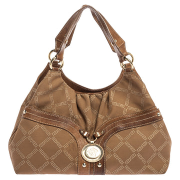Versace Brown Signature Canvas and Leather Palazzo Plaque Shoulder Bag