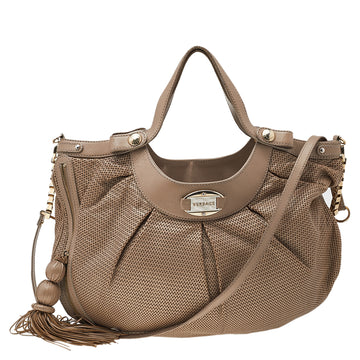 Versace Beige Perforated Leather Tassel Shoulder Bag