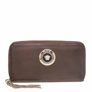 Versace Metallic Brown Leather Medusa Zip Around Wallet