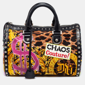 Versace Multicolor Archival Print Canvas and Leather Chaos Couture Studded Boston Bag