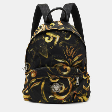 Versace Multicolor Printed Nylon and Leather Medusa Pallazo Backpack