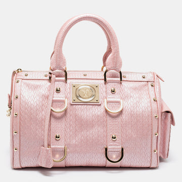 Versace Pink Braided Embossed Leather Snap Out Of It Satchel