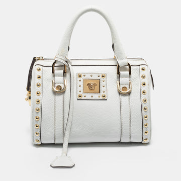 Versace White Leather Small Snap Out Of It Satchel