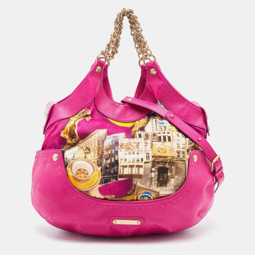 Versace Multicolor Printed Fabric and Leather Chain Shoulder Bag