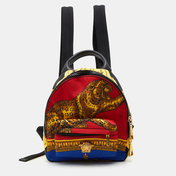 Versace Multicolor Printed Nylon and Leather Mini Medusa Pallazo Backpack