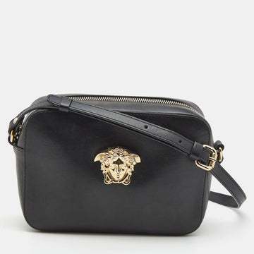 Versace Black Leather Palazzo Camera Crossbody Bag