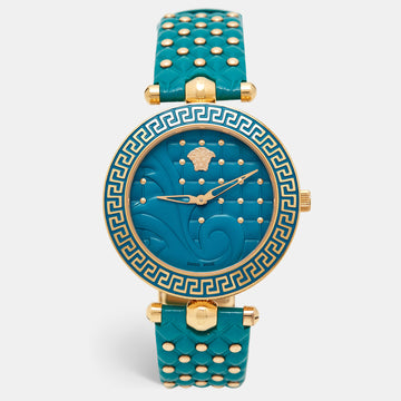 Versace Turquoise Rose Gold Plated Stainless Steel Leather Vanitas VK7130014 Women's Wristwatch 40 mm
