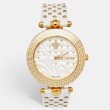 Versace White Rose Gold Plated Stainless Steel Vanitas VK7 Women's Wristwatch 40 mm