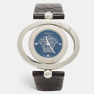 Versace Black Stainless Steel Leather Eon Ellipsis 91Q Women's Wristwatch 40 mm