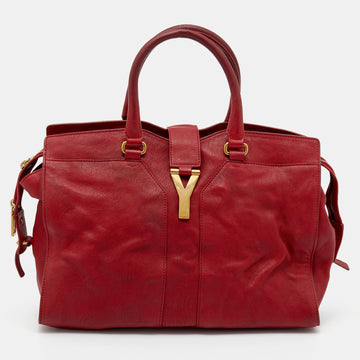 YVES SAINT LAURENT Red Leather Medium Cabas Chyc Tote