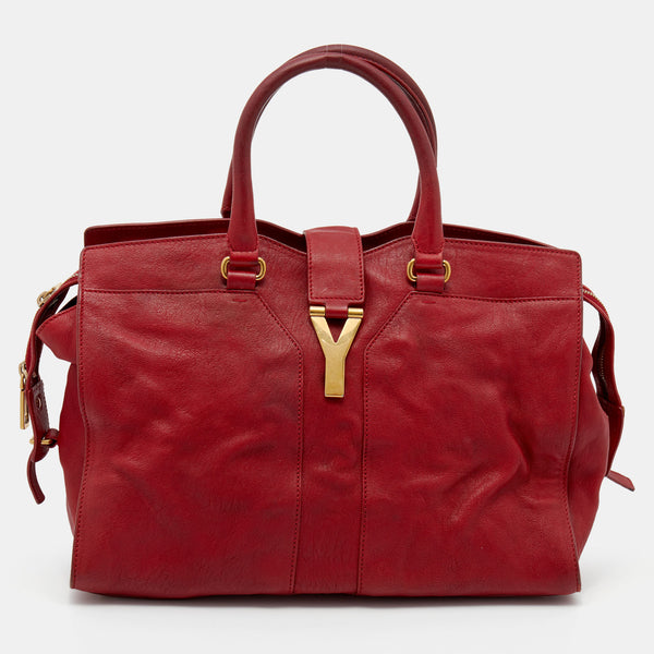 YVES SAINT LAURENT Red Leather Medium Cabas Chyc Tote