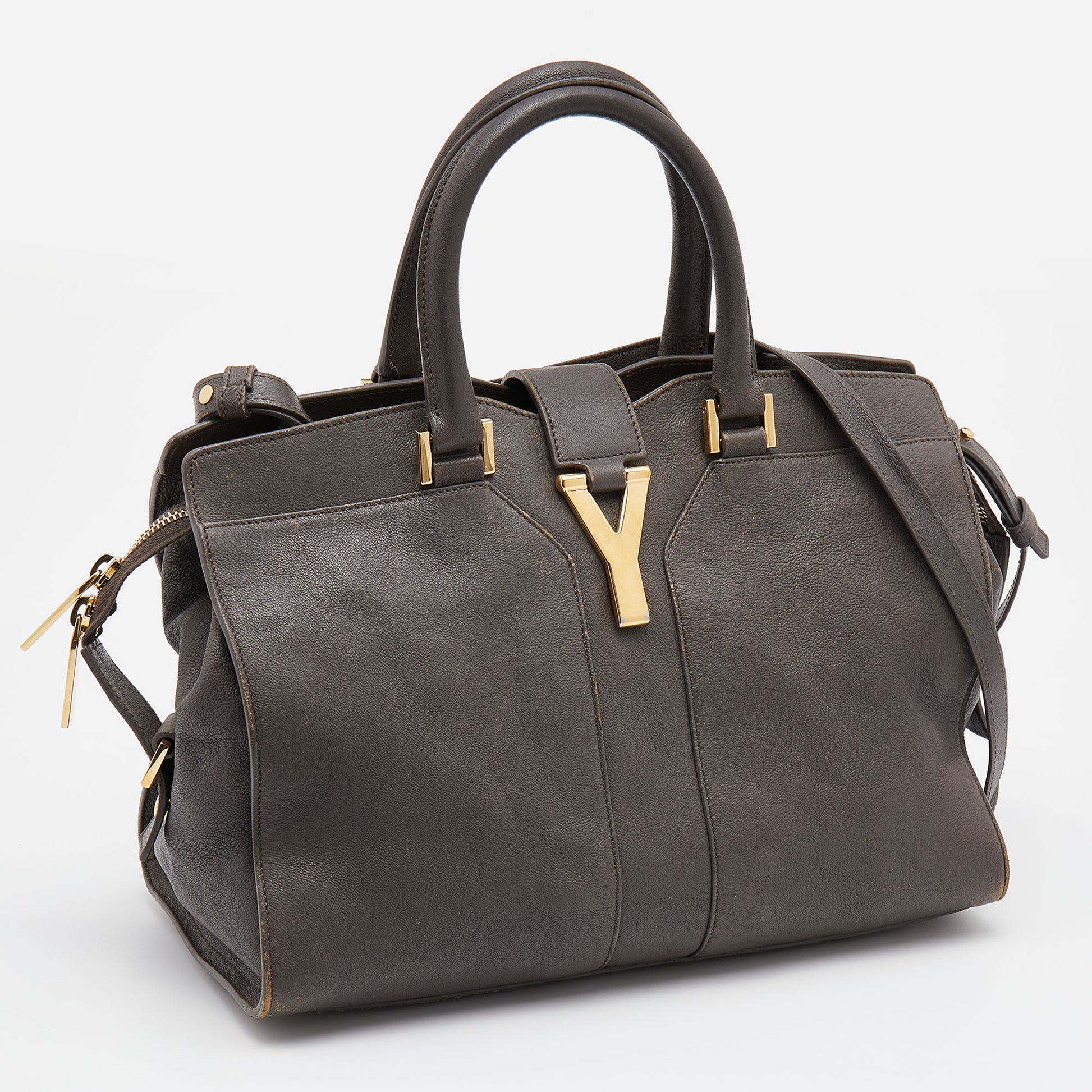 YSL Grey Y-Ligne Cabas Mini Leather Bag - Oh So Glam