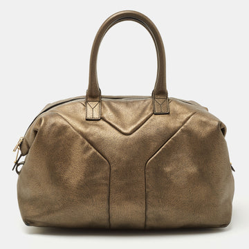 YVES SAINT LAURENT Gold Textured Leather Easy Y Satchel