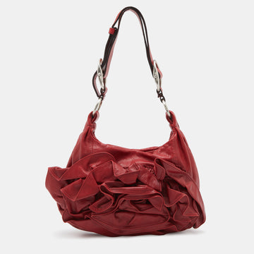 YVES SAINT LAURENT Red Leather Petal Nadja Hobo