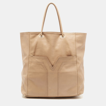 YVES SAINT LAURENT Beige Leather Lucky Chyc Tote