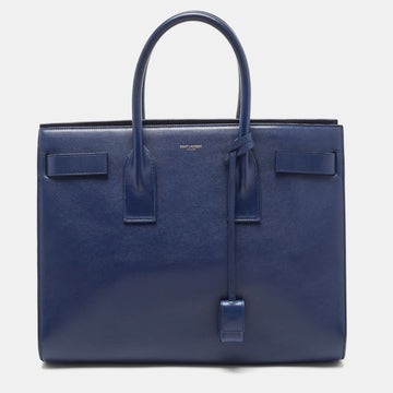 Saint Laurent Navy Blue Leather Medium Sac De Jour Tote