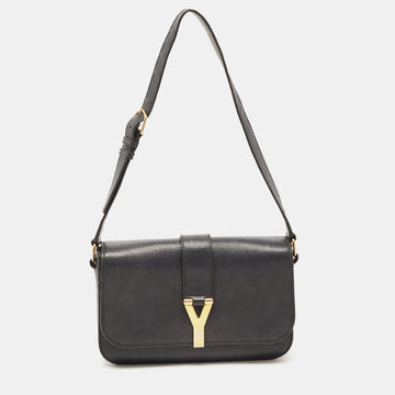 YVES SAINT LAURENT Black Leather Large Chyc Flap Shoulder Bag