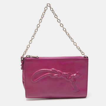 YVES SAINT LAURENT Purple Leather Mini Charms Clutch Bag