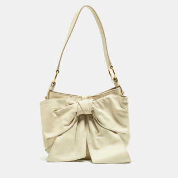 YVES SAINT LAURENT White Leather Small Sac Bow Shoulder Bag