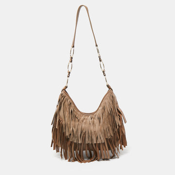 YVES SAINT LAURENT Beige Suede and Leather La Boheme Fringe Hobo