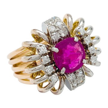 Rose gold, platinum diamond ring, 1,68 ct ruby.