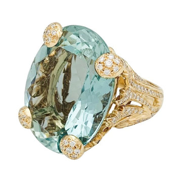 DIOR Yellow gold Christian ring Miss collection, green beryl and diamonds.