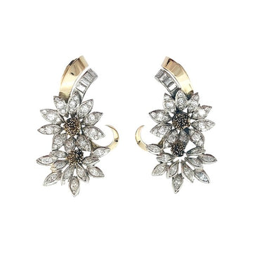 Yellow gold and platinum Edelweiss earrings, diamonds.