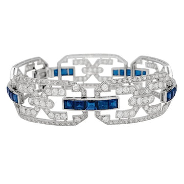 Platinum Art Deco bracelet, diamonds, sapphires.