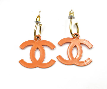 CHANEL Classic Peach CC Dangle Hoop Earrings