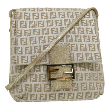 FENDI Zucchino Canvas Shoulder Bag Champagne Gold Auth rd2783