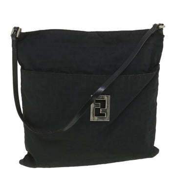 FENDI Zucca Canvas Shoulder Bag Nylon Black Auth rd4345