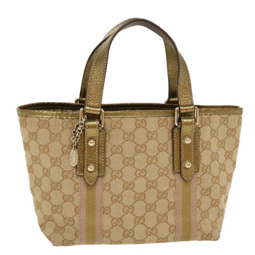GUCCI Sherry Line GG Canvas Hand Bag Beige Gold pink 213041 Auth rd4461
