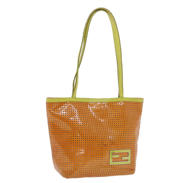 FENDI punching Tote Bag Patent leather Orange 2813-26731-008 Auth rd4723