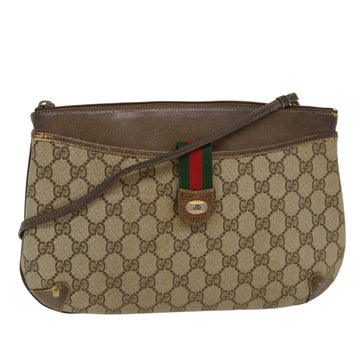 GUCCI GG Canvas Web Sherry Line Shoulder Bag PVC Leather Beige Green Auth rd4793