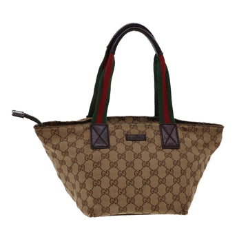 GUCCI GG Canvas Web Sherry Line Tote Bag Beige Red Green 131228 Auth rd4865