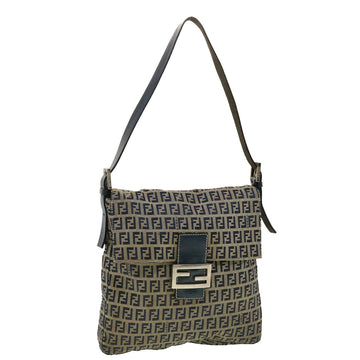 FENDI Zucchino Canvas Mamma bucket Shoulder Bag Navy 2390.26730.018 Auth rd4873