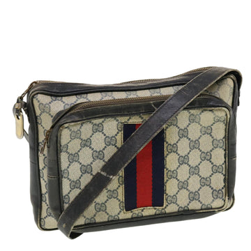 GUCCI GG Canvas Sherry Line Shoulder Bag PVC Leather Gray Red Navy Auth rd4916