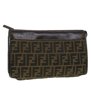 FENDI Zucca Canvas Clutch Bag Black Brown Auth rd4921